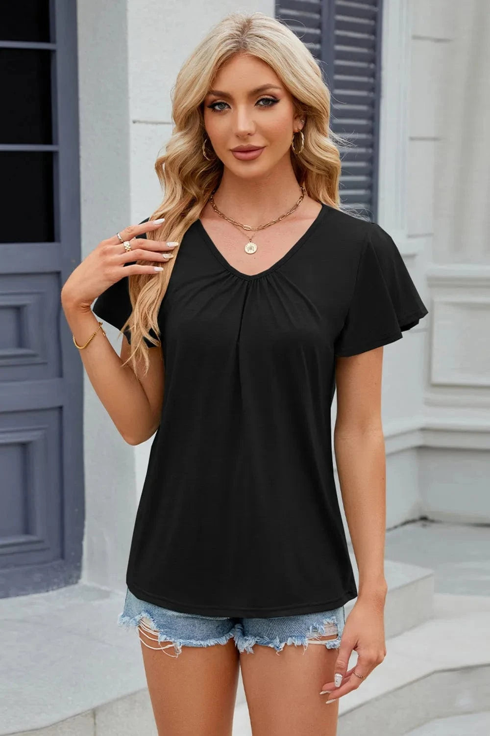 V-Neck Short Sleeve T-Shirt tops