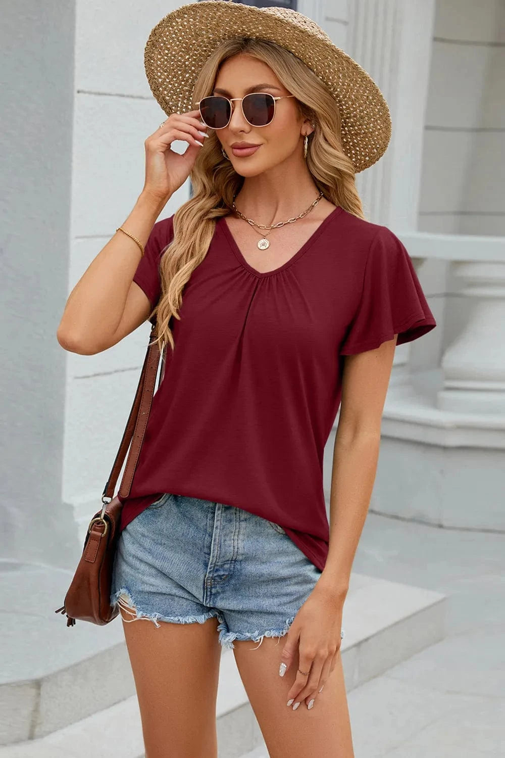 V-Neck Short Sleeve T-Shirt tops