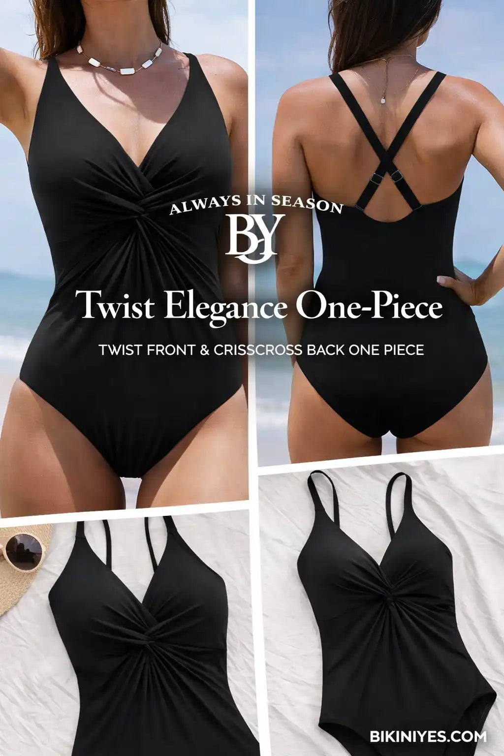 Maillot de bain une pièce à col en V croisé torsadé