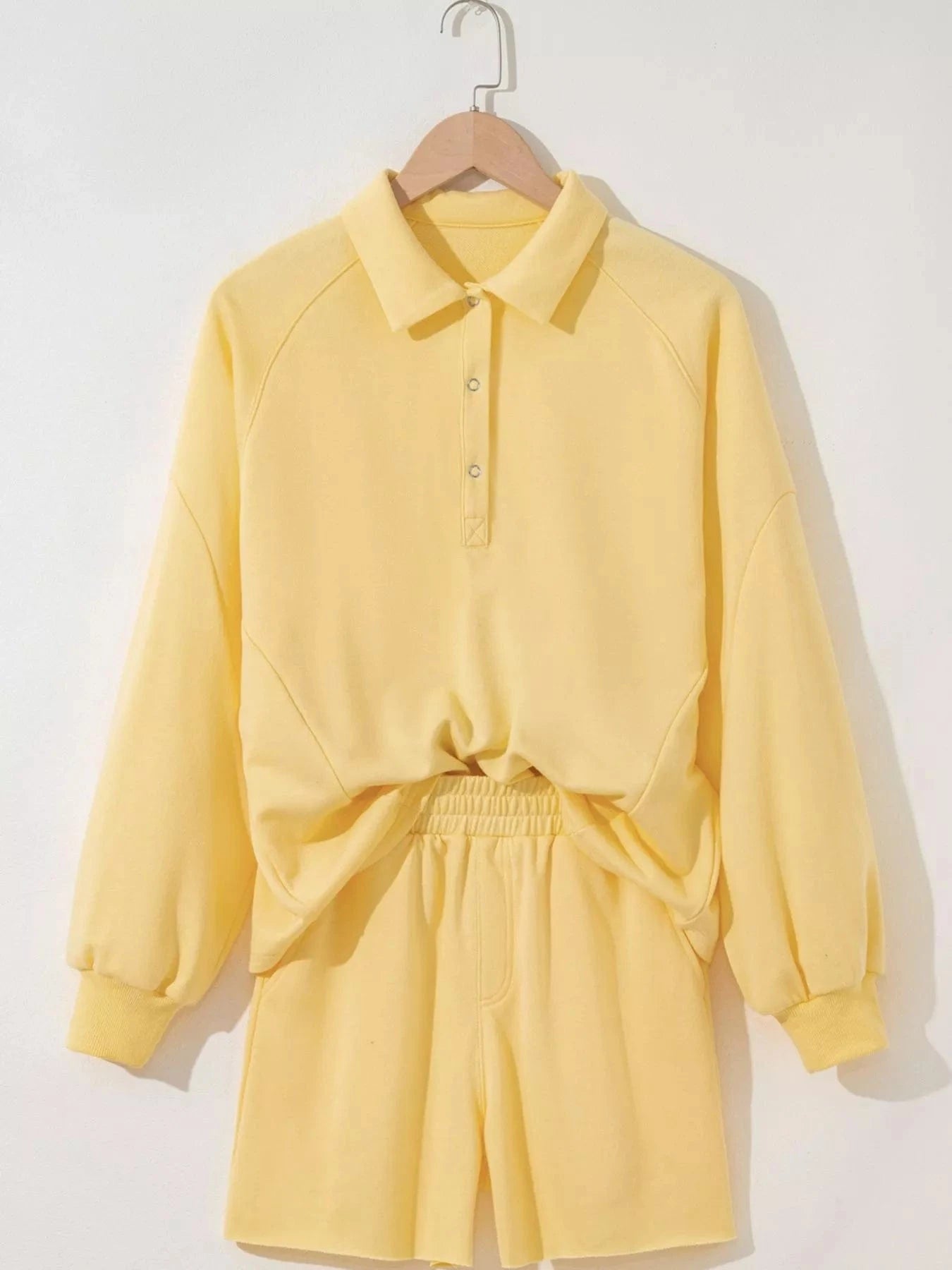 Button Collar Drop Shoulder Top and Shorts 2pcs Set Two-Piece sets