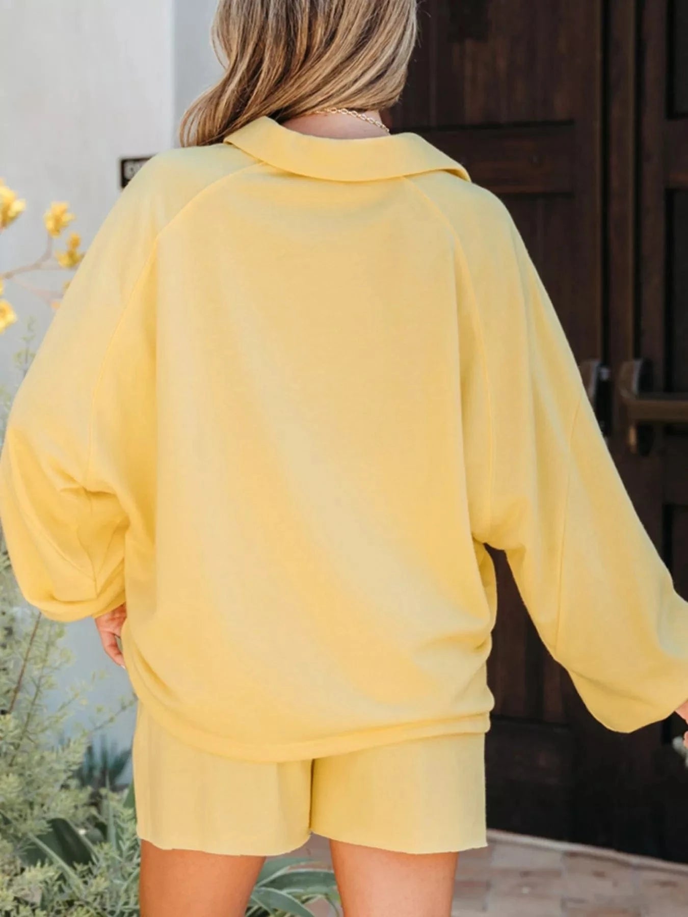 Button Collar Drop Shoulder Top and Shorts 2pcs Set Two-Piece sets