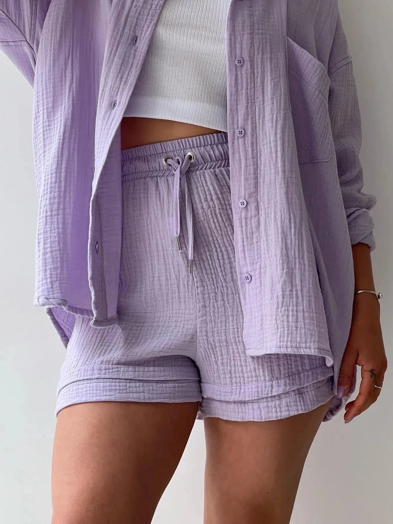 Button Up Shirt and Shorts Set Two-Piece sets