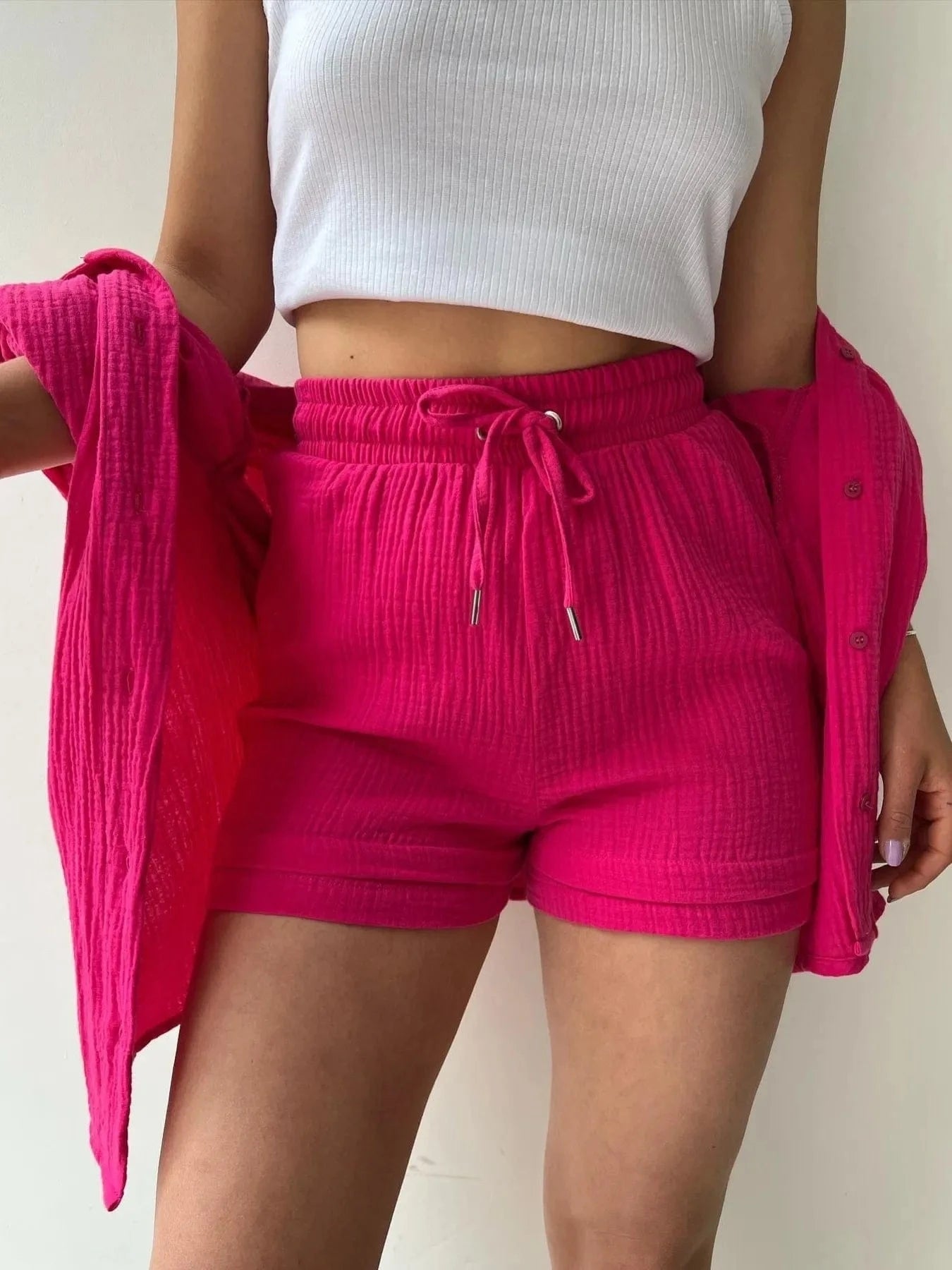 Button Up Shirt and Shorts Set Two-Piece sets