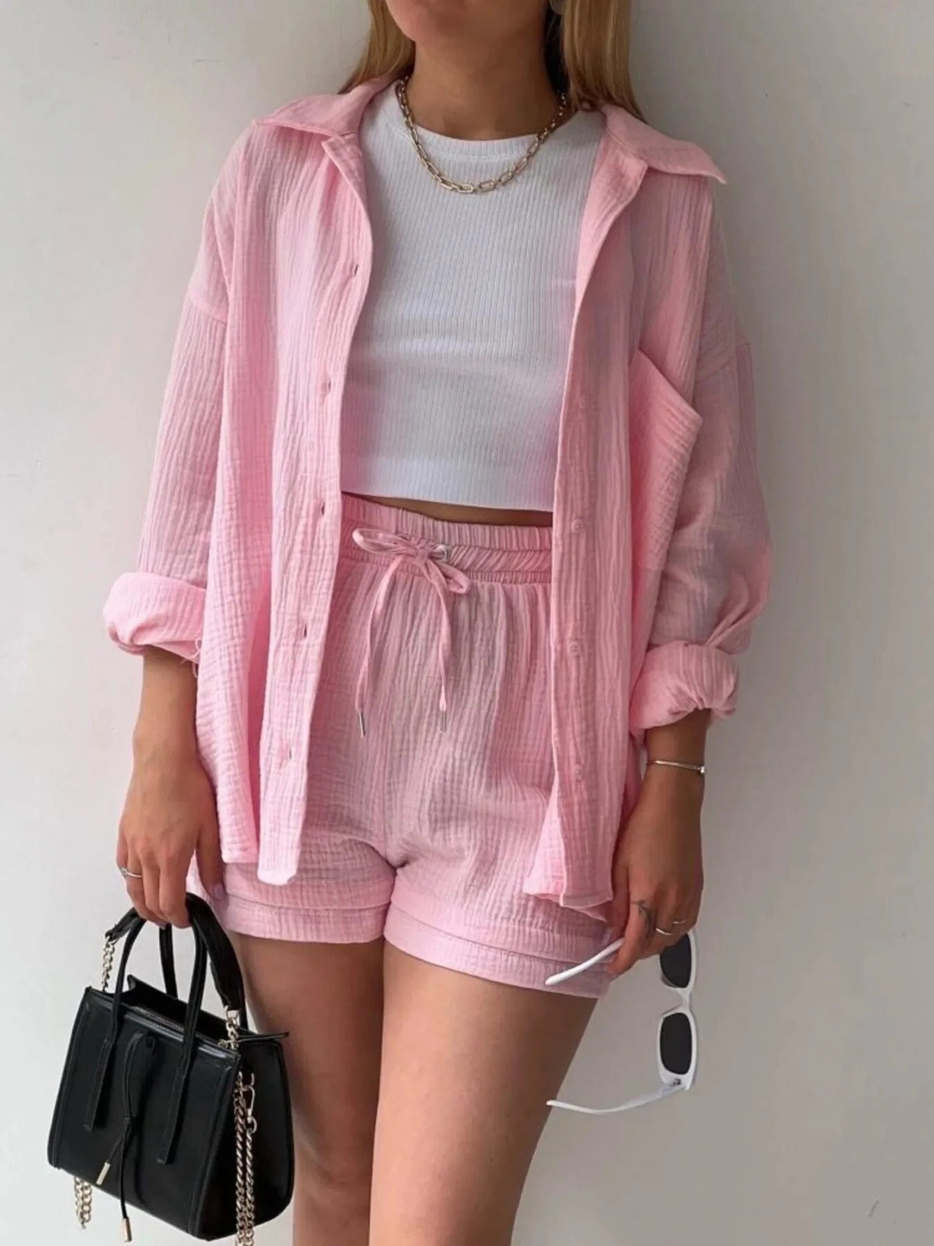 Button Up Shirt and Shorts Set Two-Piece sets