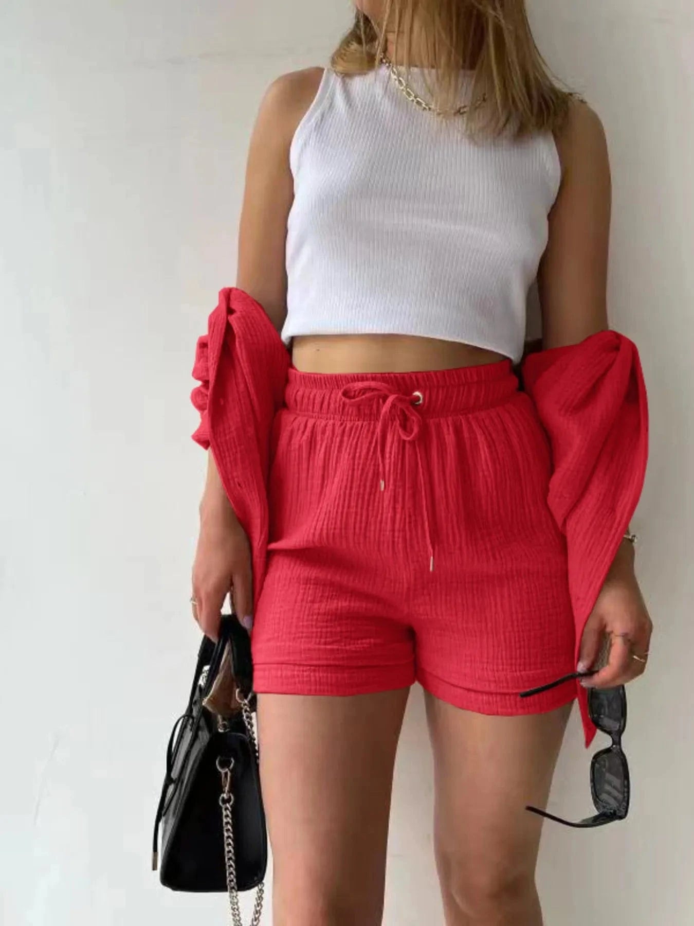 Button Up Shirt and Shorts Set Two-Piece sets