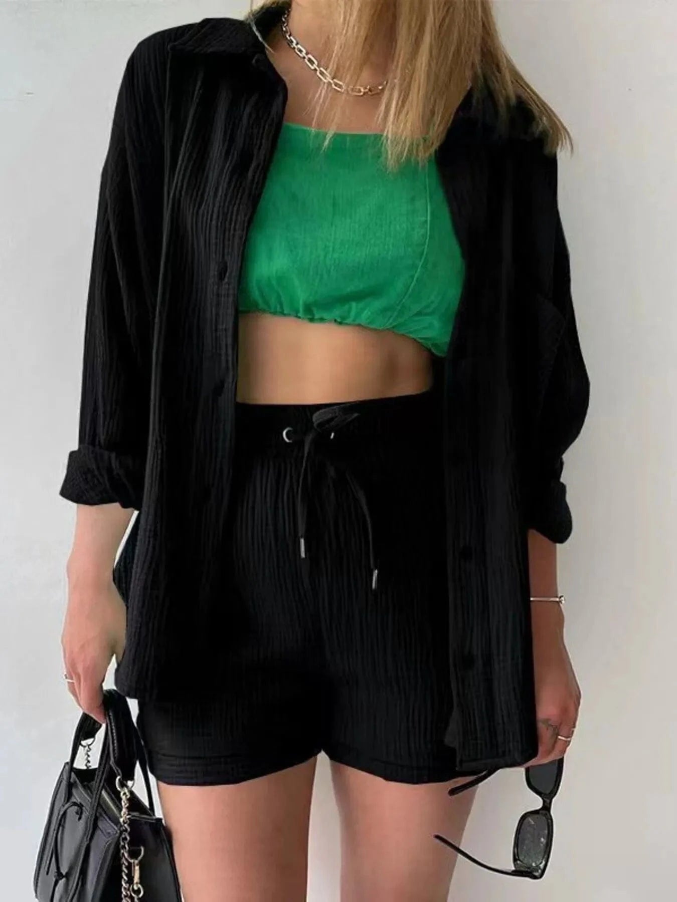 Button Up Shirt and Shorts Set Two-Piece sets