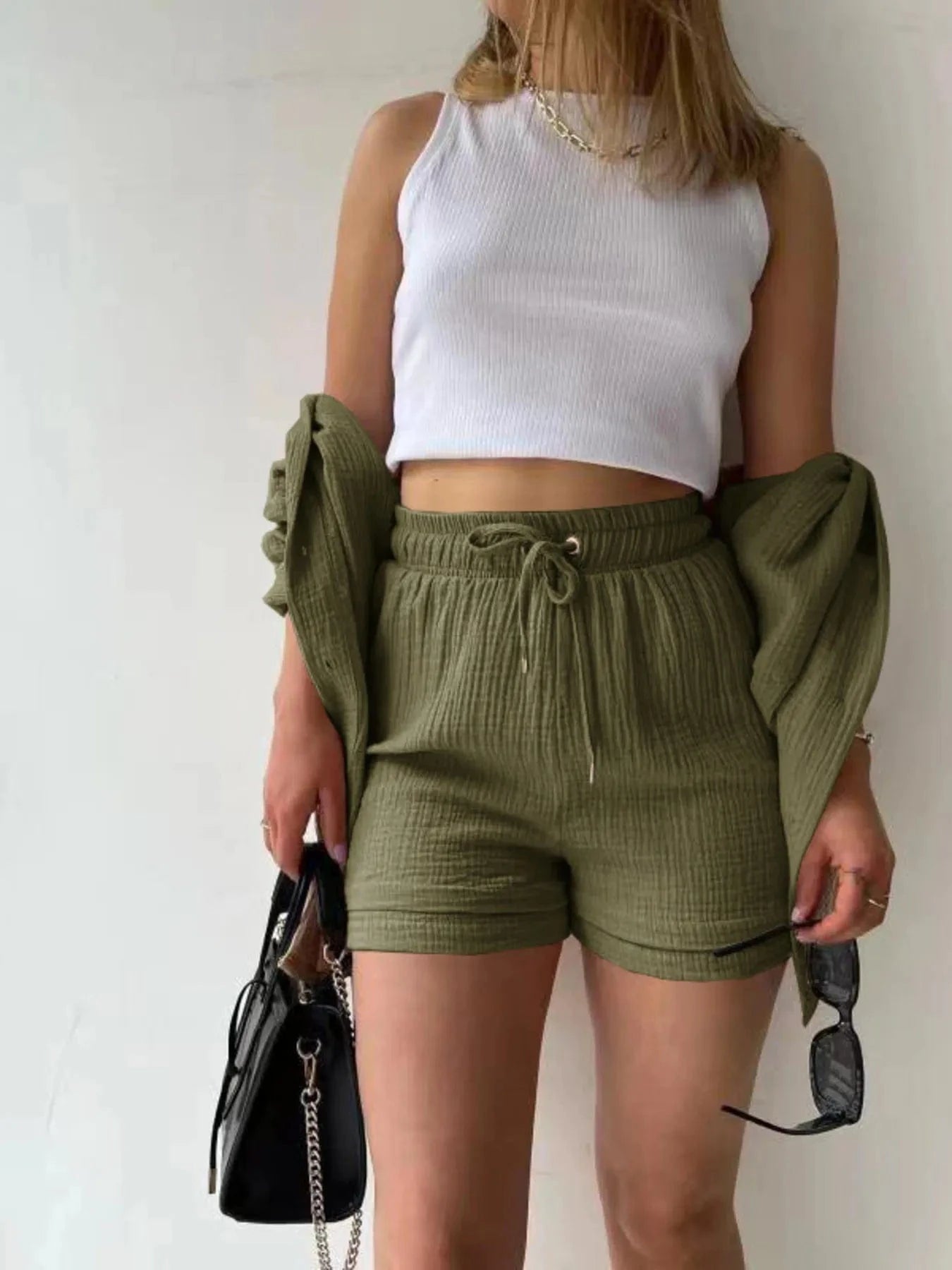Button Up Shirt and Shorts Set Two-Piece sets