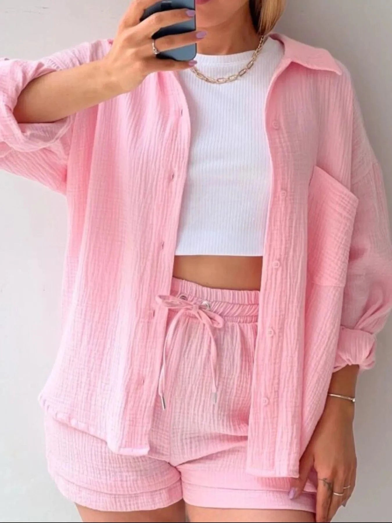 Button Up Shirt and Shorts Set Two-Piece sets