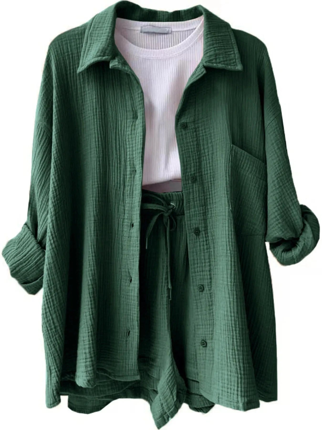 Button Up Shirt and Shorts Set Two-Piece sets