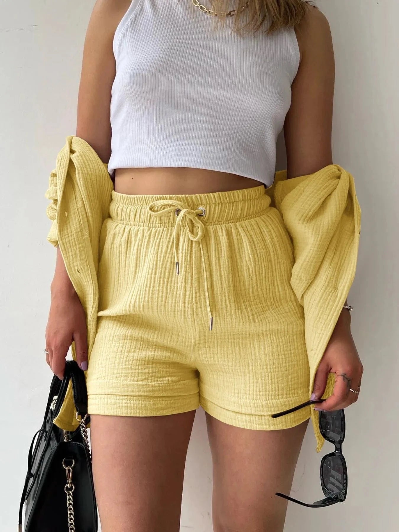 Button Up Shirt and Shorts Set Two-Piece sets
