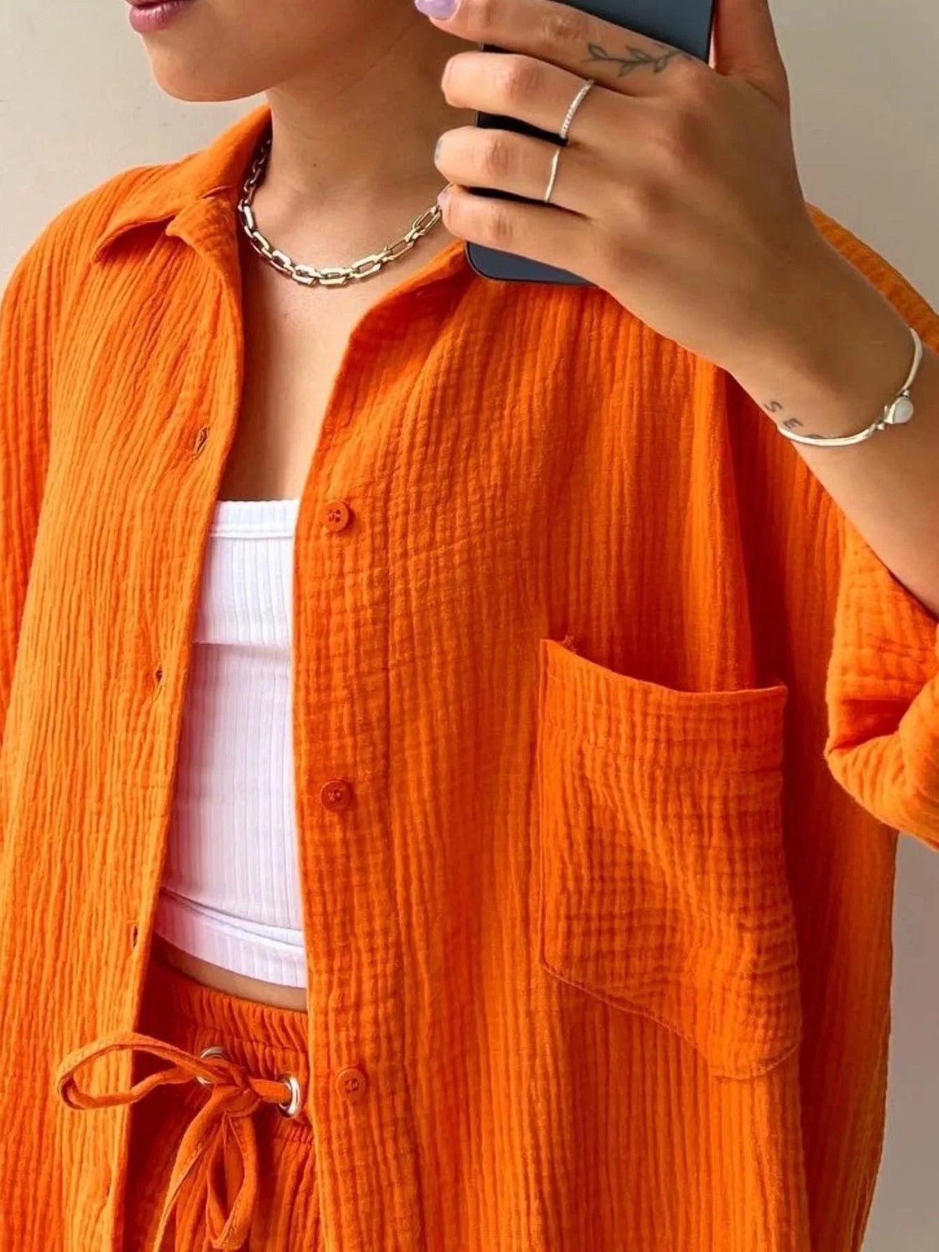 Button Up Shirt and Shorts Set Two-Piece sets