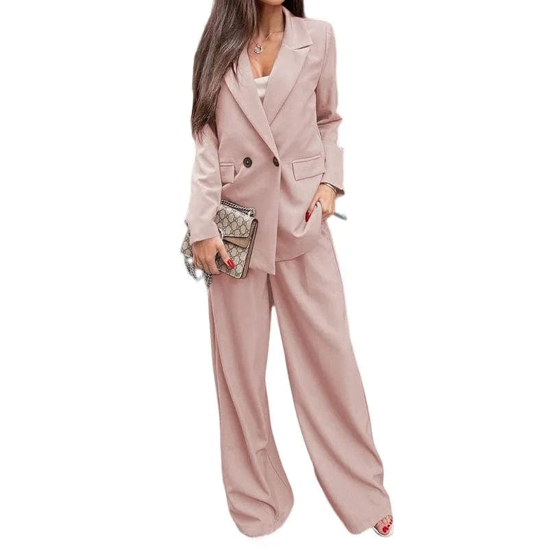 Buttoned Lapel Collar Long Sleeve Blazer and Pants Set Two-Piece sets