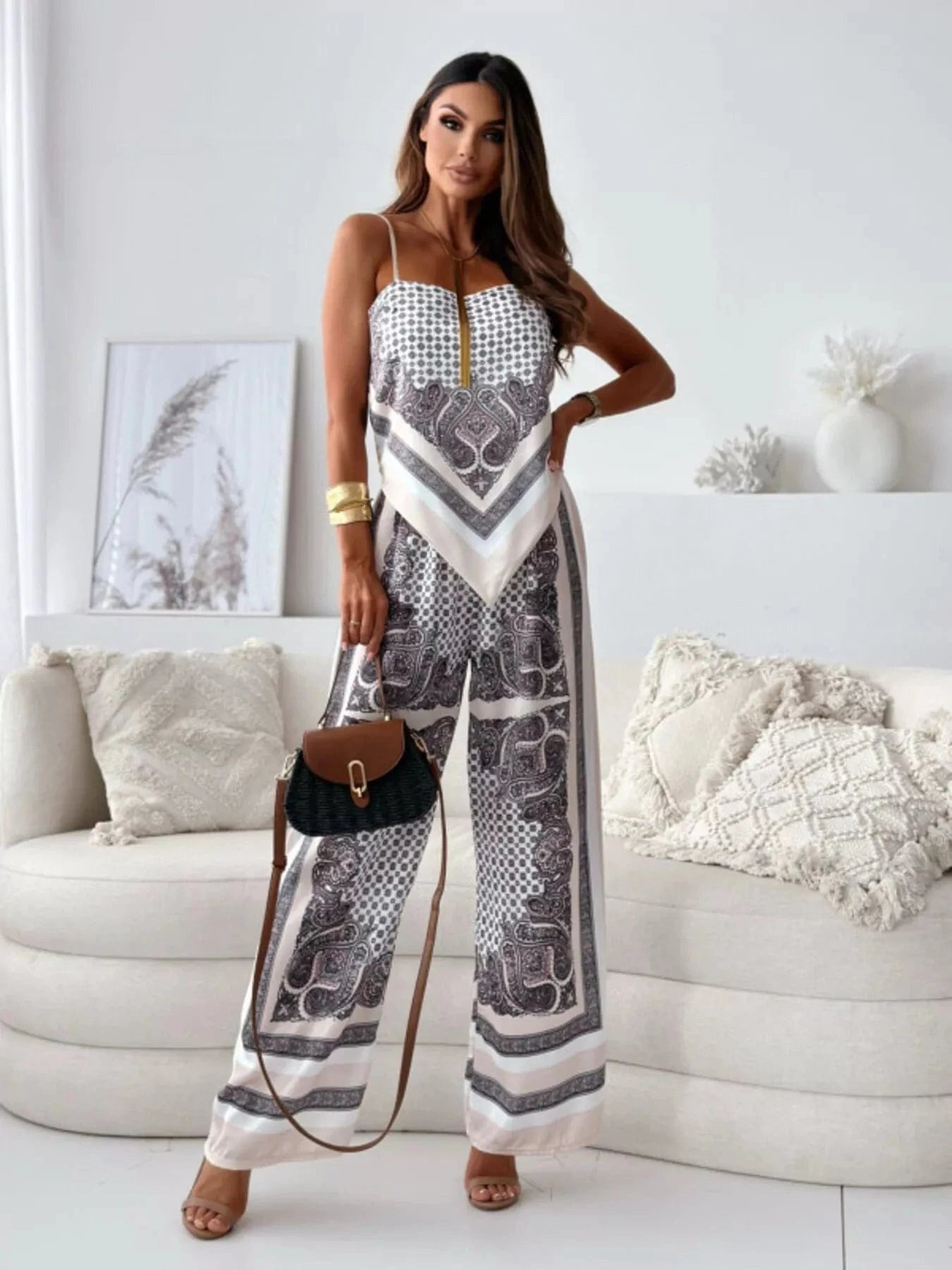 Dust Storm Tie Back Printed Cami and Pants Set Two-Piece sets