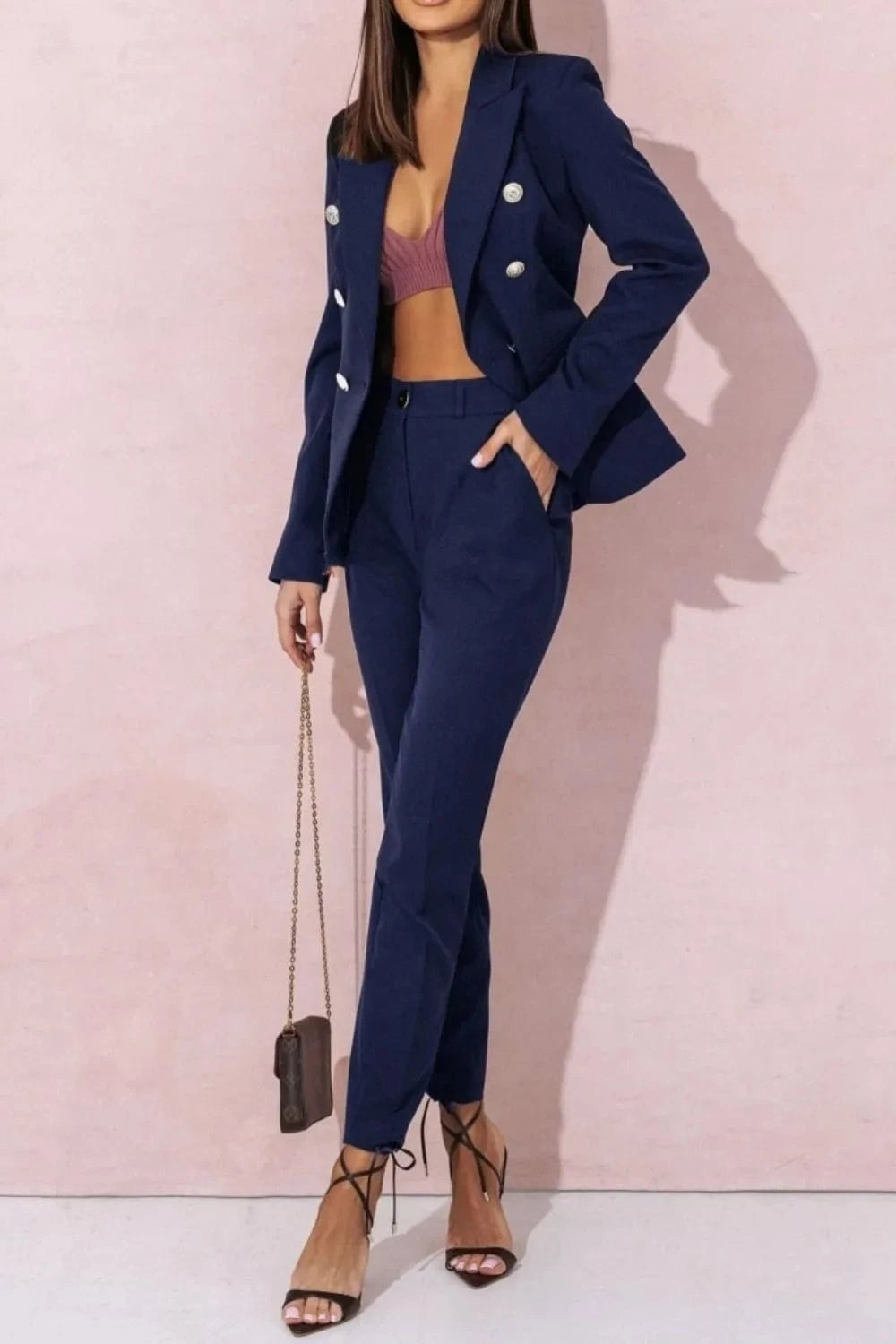 Full Size Lapel Collar Long Sleeve Blazer and Pants Set Plus Size Two-Piece sets