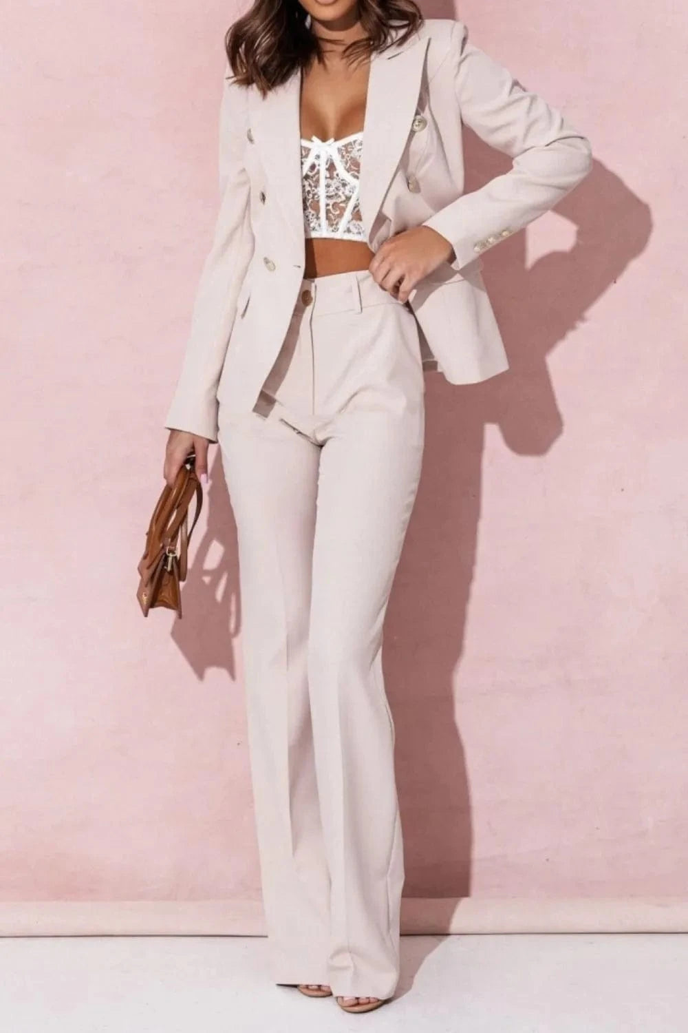 Full Size Lapel Collar Long Sleeve Blazer and Pants Set Plus Size Two-Piece sets