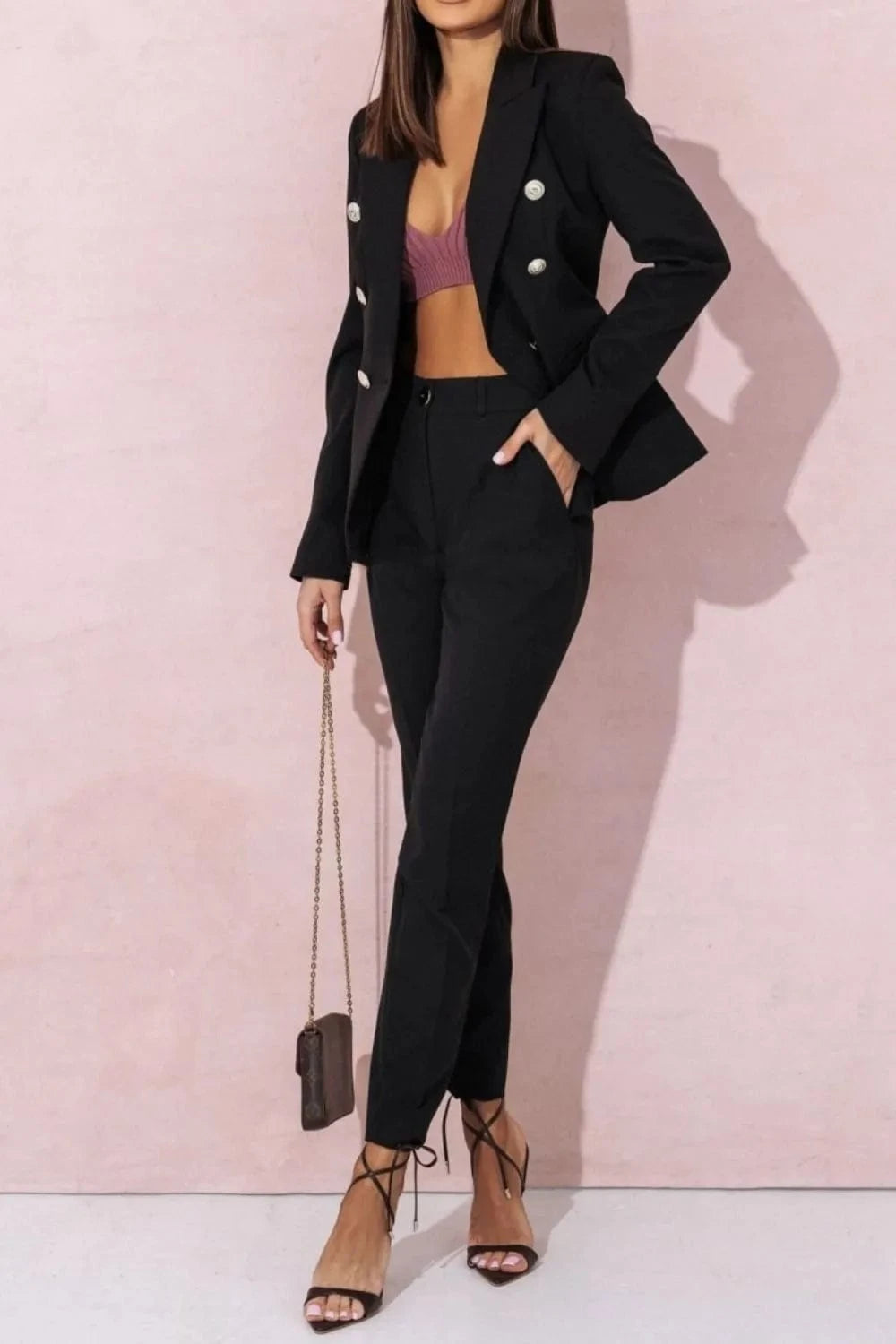 Full Size Lapel Collar Long Sleeve Blazer and Pants Set Plus Size Two-Piece sets