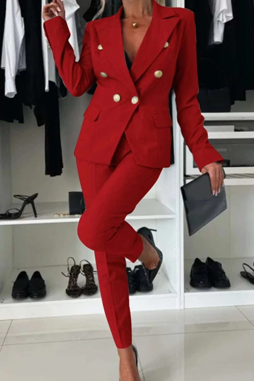 Full Size Lapel Collar Long Sleeve Blazer and Pants Set Plus Size Two-Piece sets