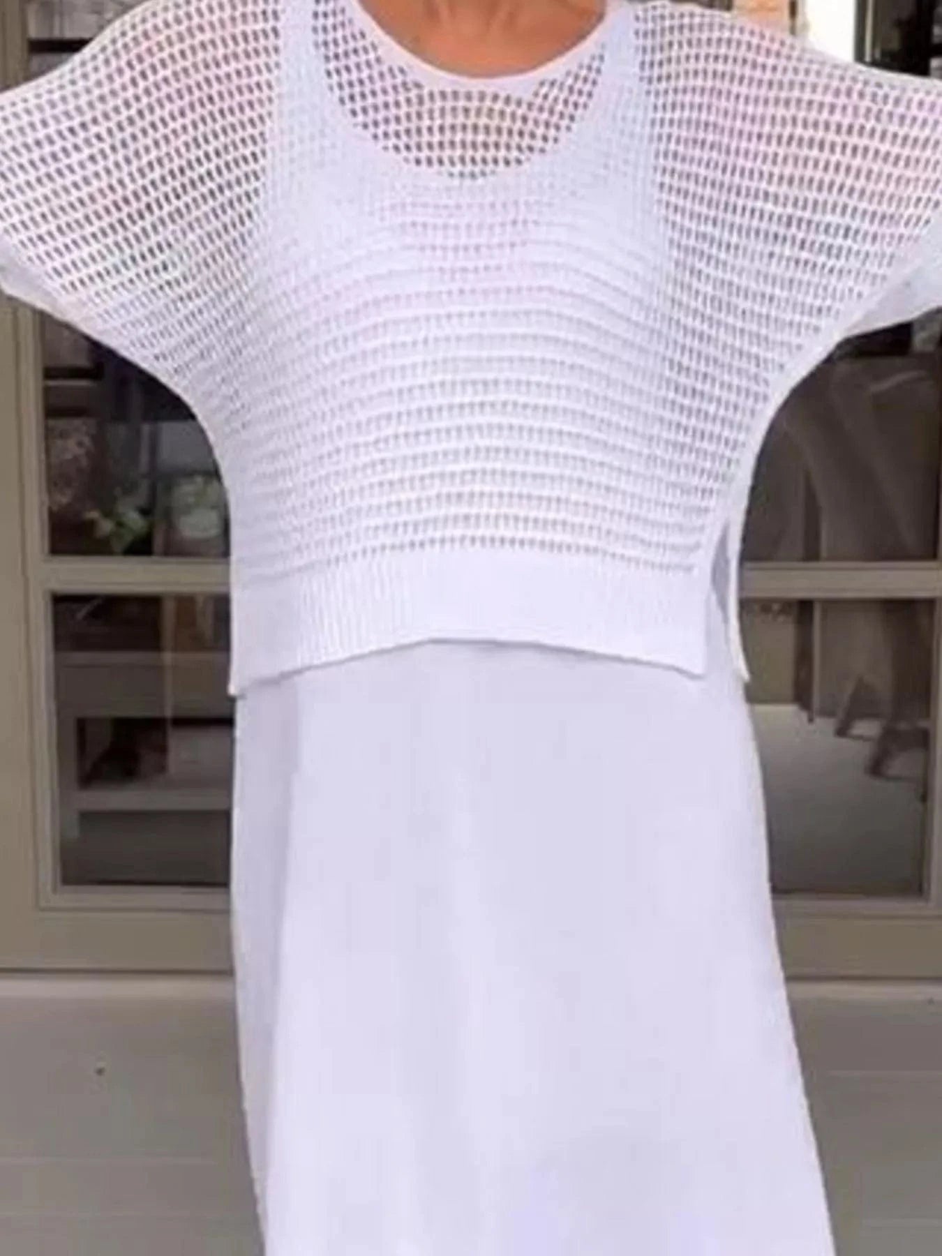 Full Size Openwork Knit Cover Up and Dress Set Plus Size Two-Piece sets
