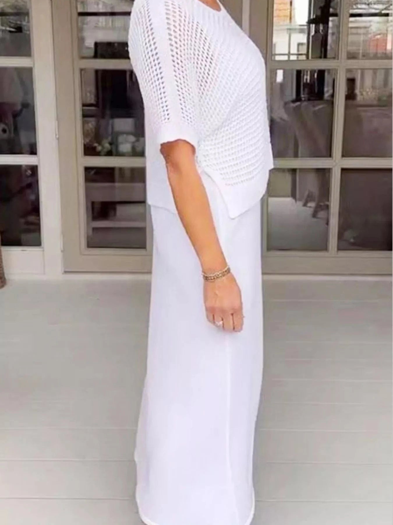Full Size Openwork Knit Cover Up and Dress Set Plus Size Two-Piece sets