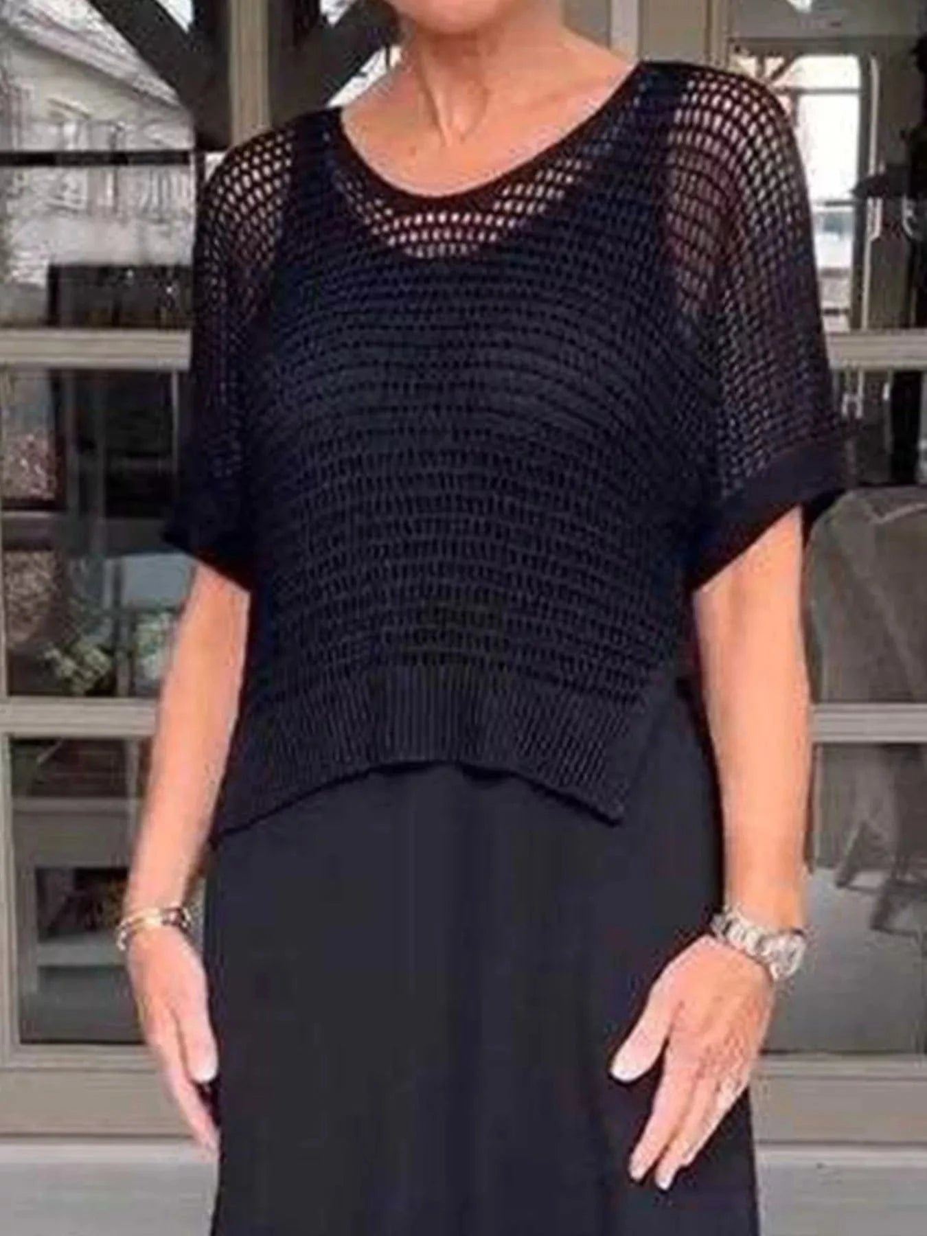 Full Size Openwork Knit Cover Up and Dress Set Plus Size Two-Piece sets
