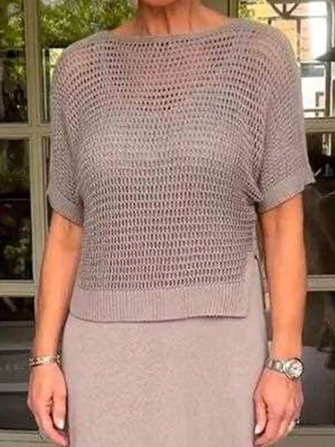 Full Size Openwork Knit Cover Up and Dress Set Plus Size Two-Piece sets