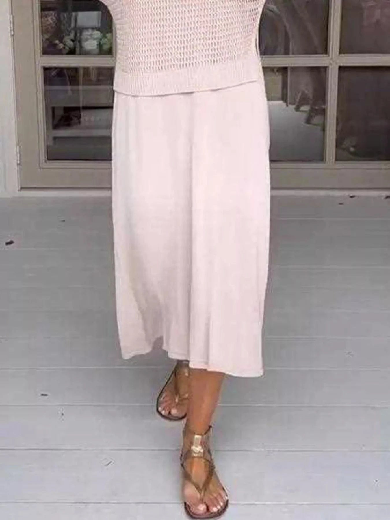 Full Size Openwork Knit Cover Up and Dress Set Plus Size Two-Piece sets