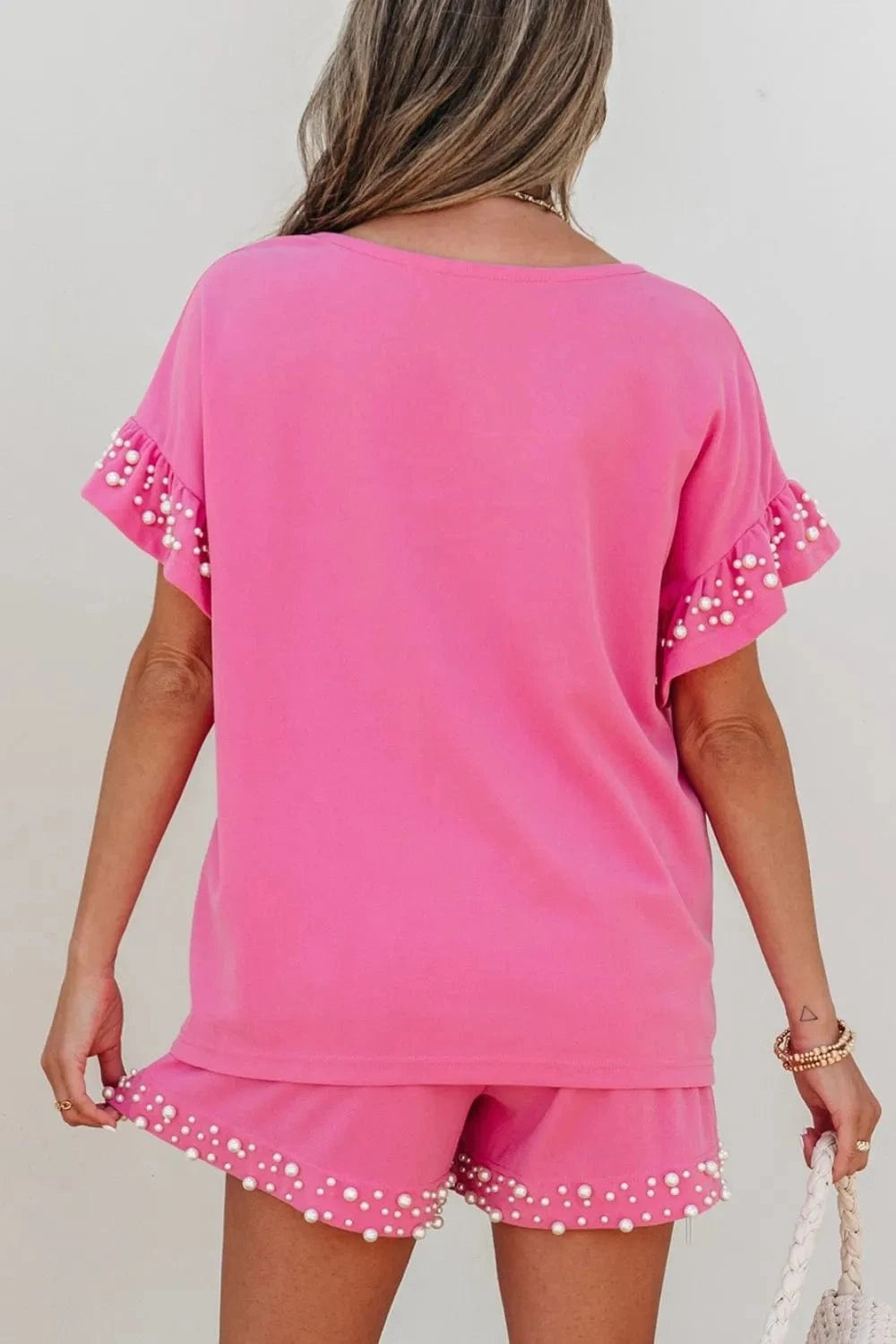 Pearl Embellished Top and Shorts Set Two-Piece sets