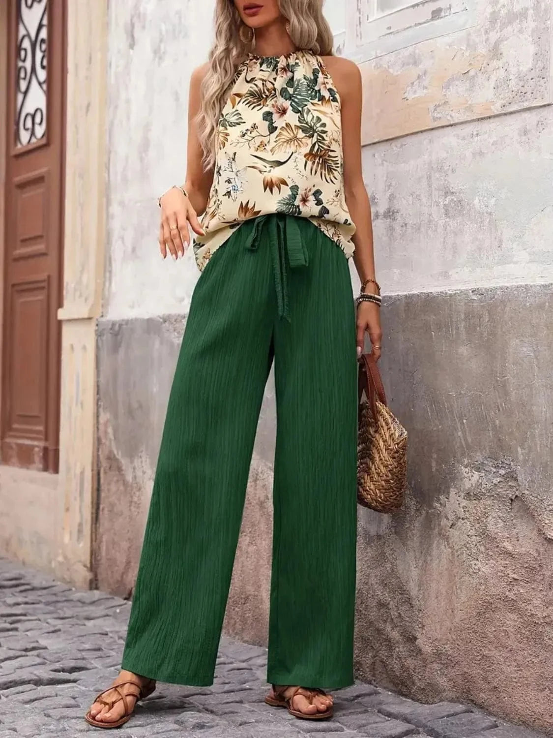 Printed Tank Top and Wide Leg Pants Set Two-Piece sets