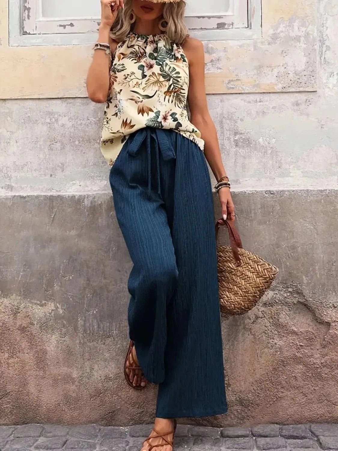 Printed Tank Top and Wide Leg Pants Set Two-Piece sets