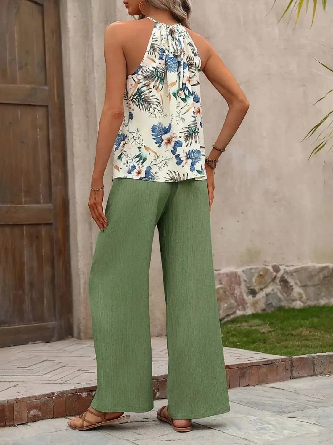 Printed Tank Top and Wide Leg Pants Set Two-Piece sets