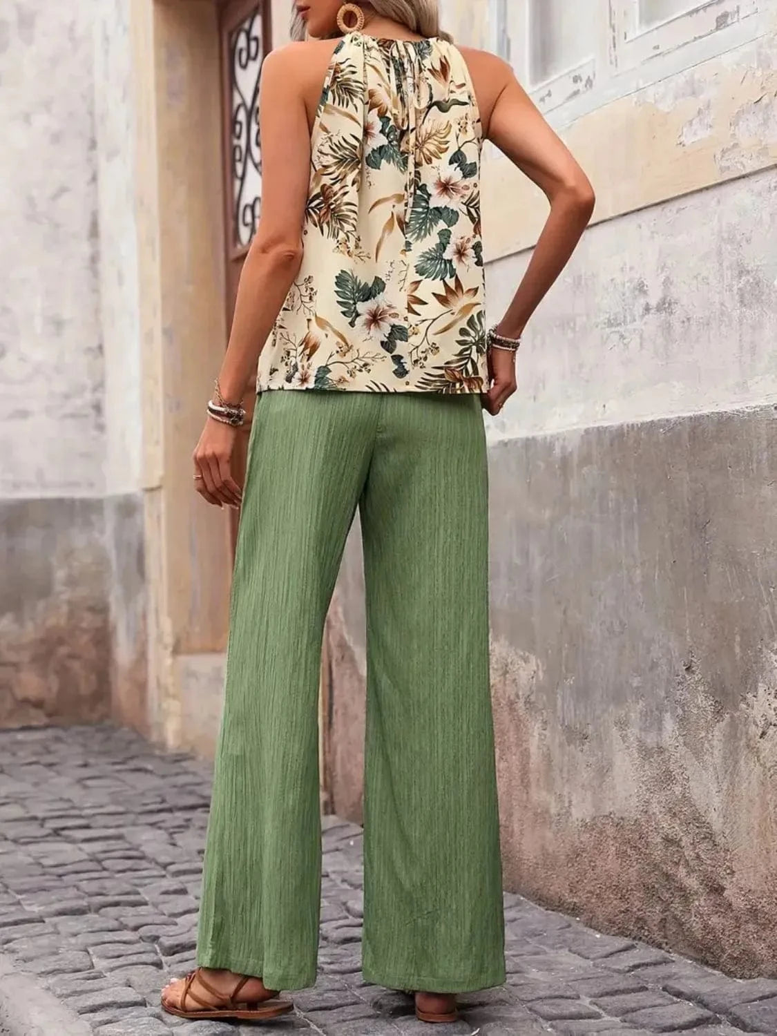 Printed Tank Top and Wide Leg Pants Set Two-Piece sets