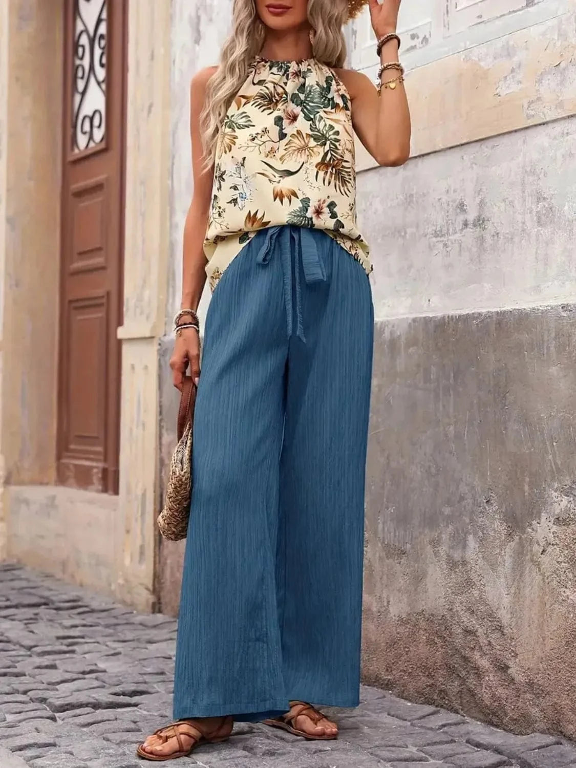Printed Tank Top and Wide Leg Pants Set Two-Piece sets