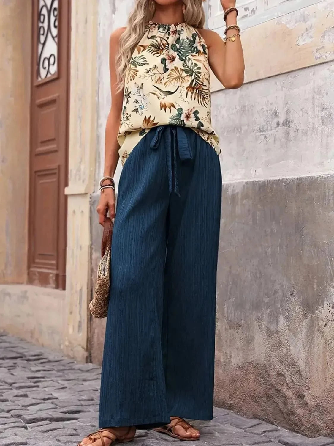 Printed Tank Top and Wide Leg Pants Set Two-Piece sets