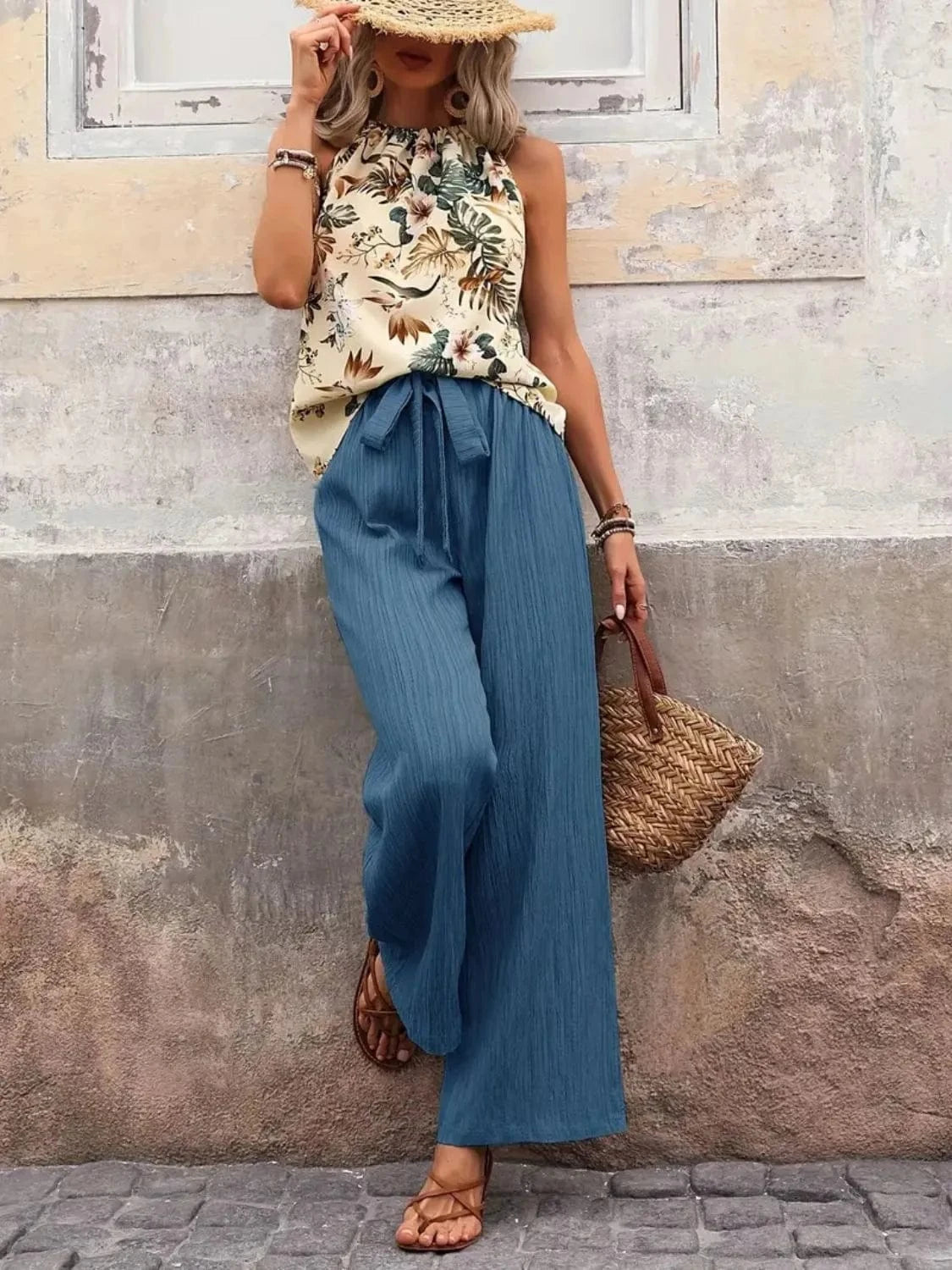 Printed Tank Top and Wide Leg Pants Set Two-Piece sets