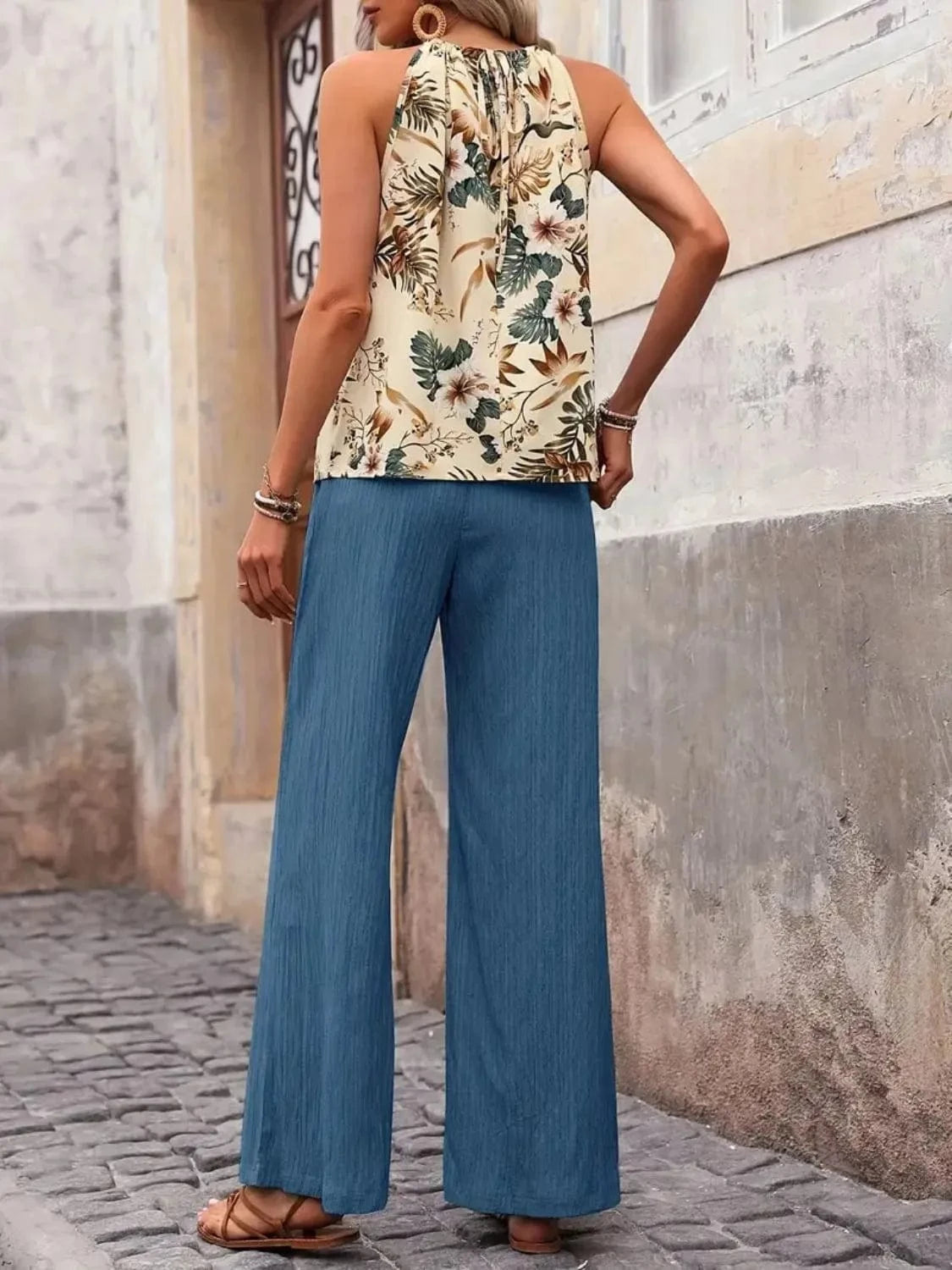 Printed Tank Top and Wide Leg Pants Set Two-Piece sets