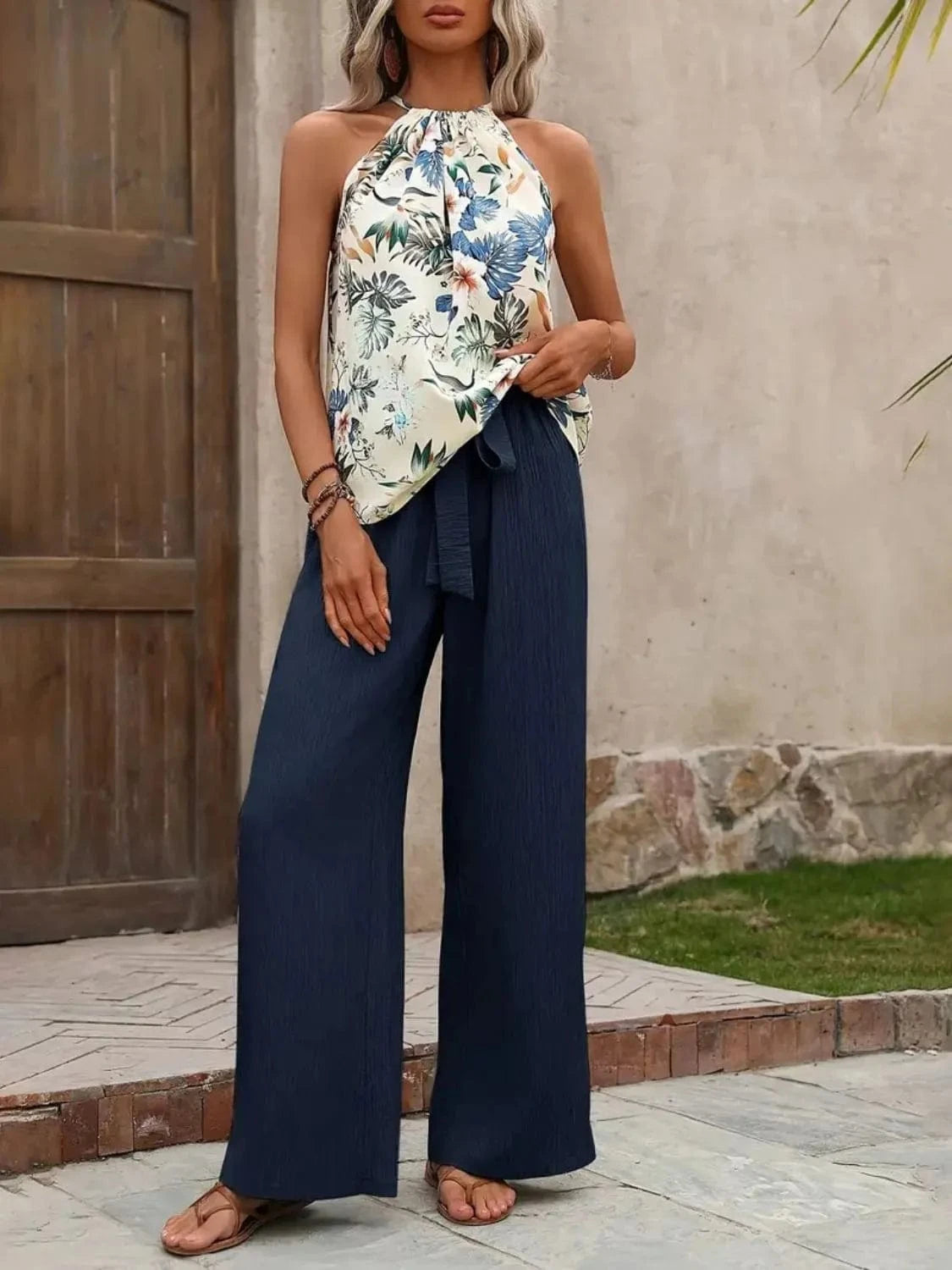 Printed Tank Top and Wide Leg Pants Set Two-Piece sets
