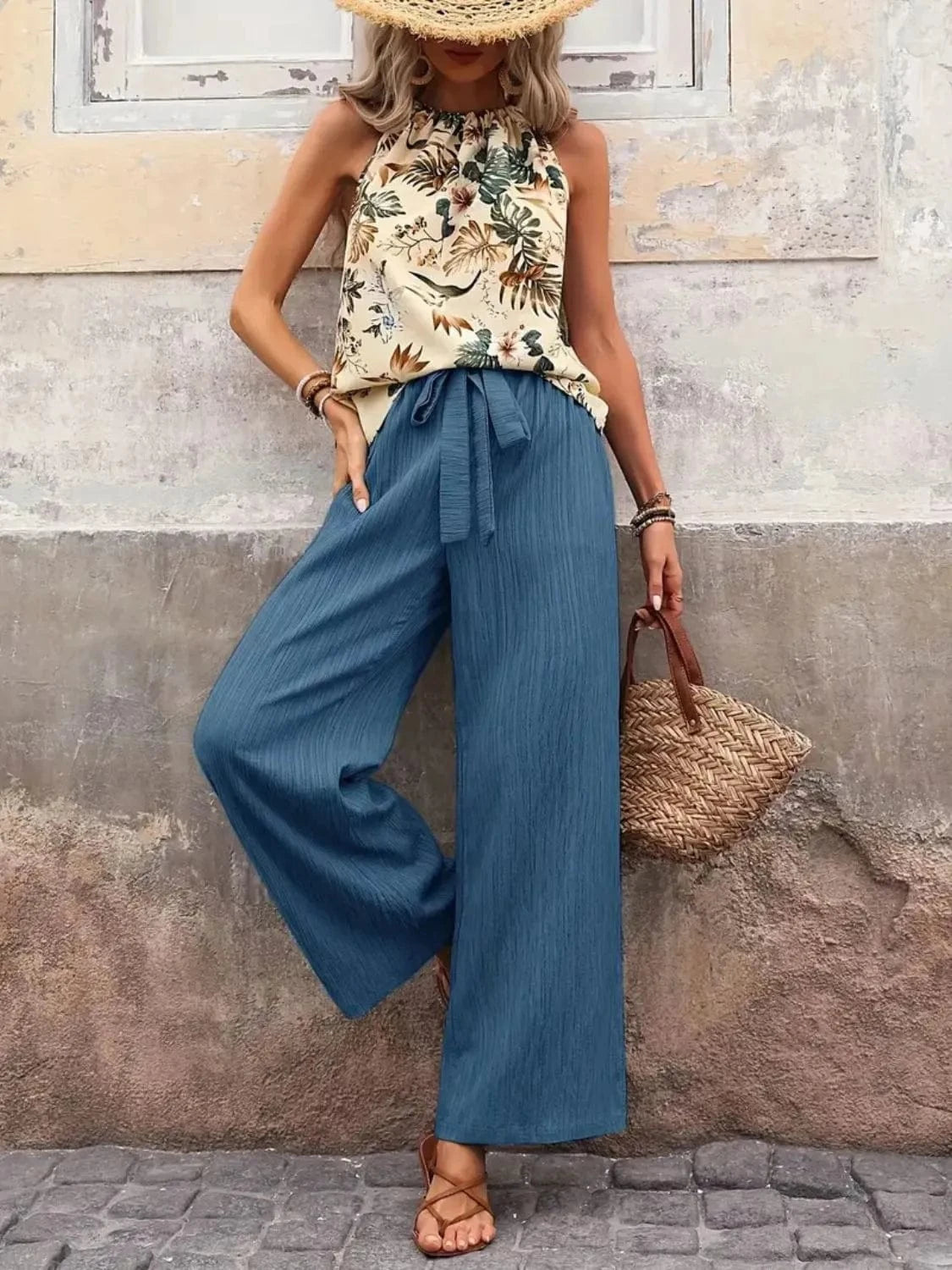 Printed Tank Top and Wide Leg Pants Set Two-Piece sets
