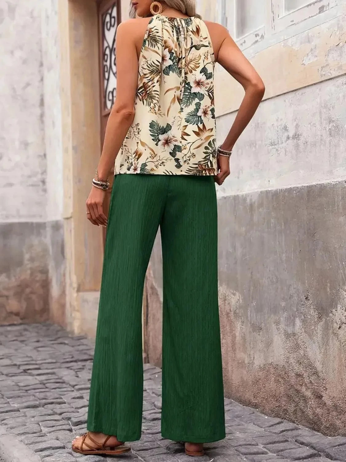 Printed Tank Top and Wide Leg Pants Set Two-Piece sets