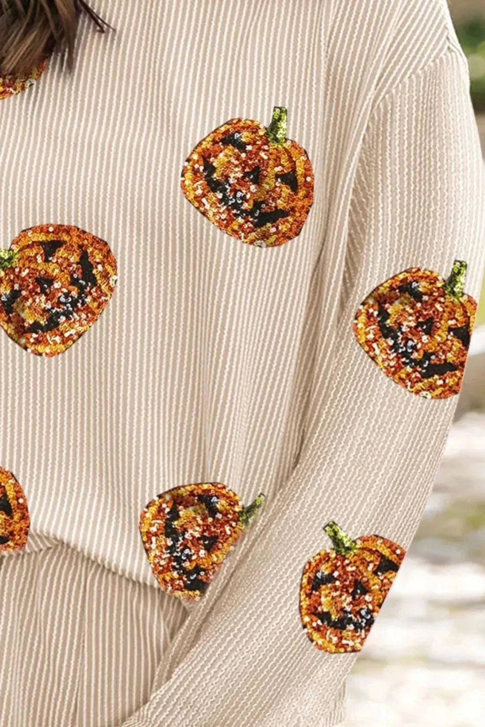 Sequin Pumpkin Round Neck Top and Shorts Set Two-Piece sets