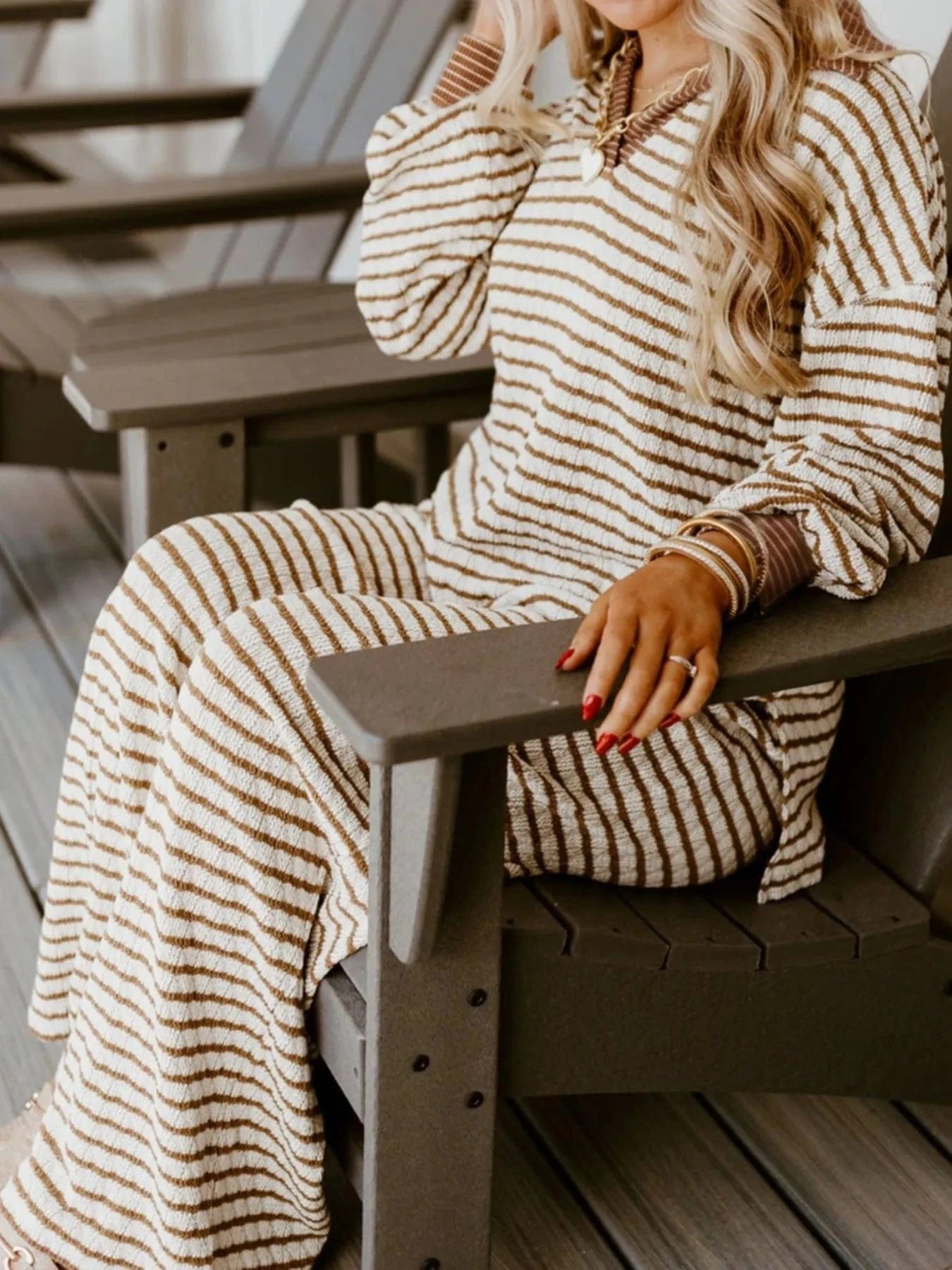 Stripe Collared Top and Drawstring Pant Set Two-Piece sets