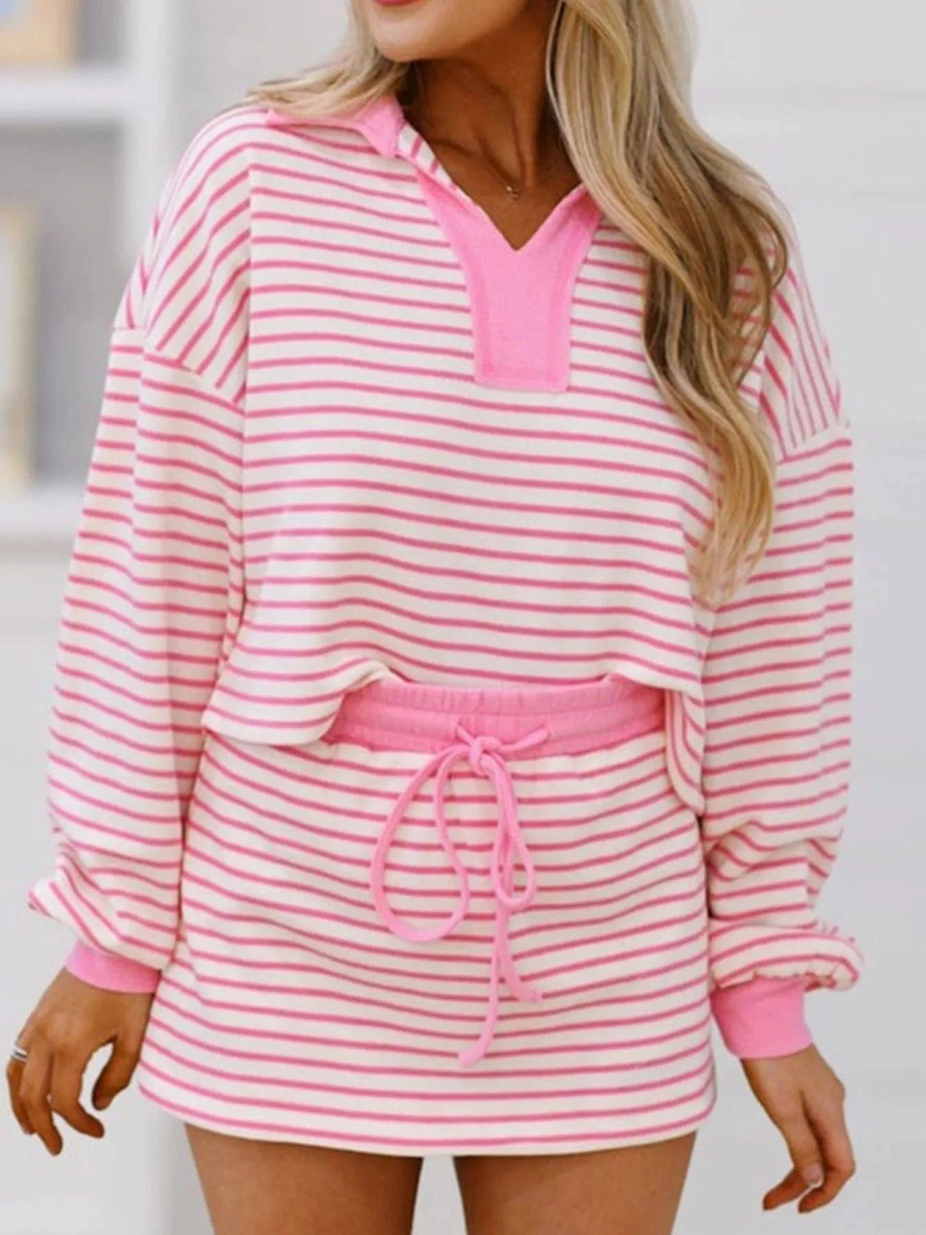 Striped Top and Skirt Set with Drawstring Two-Piece sets