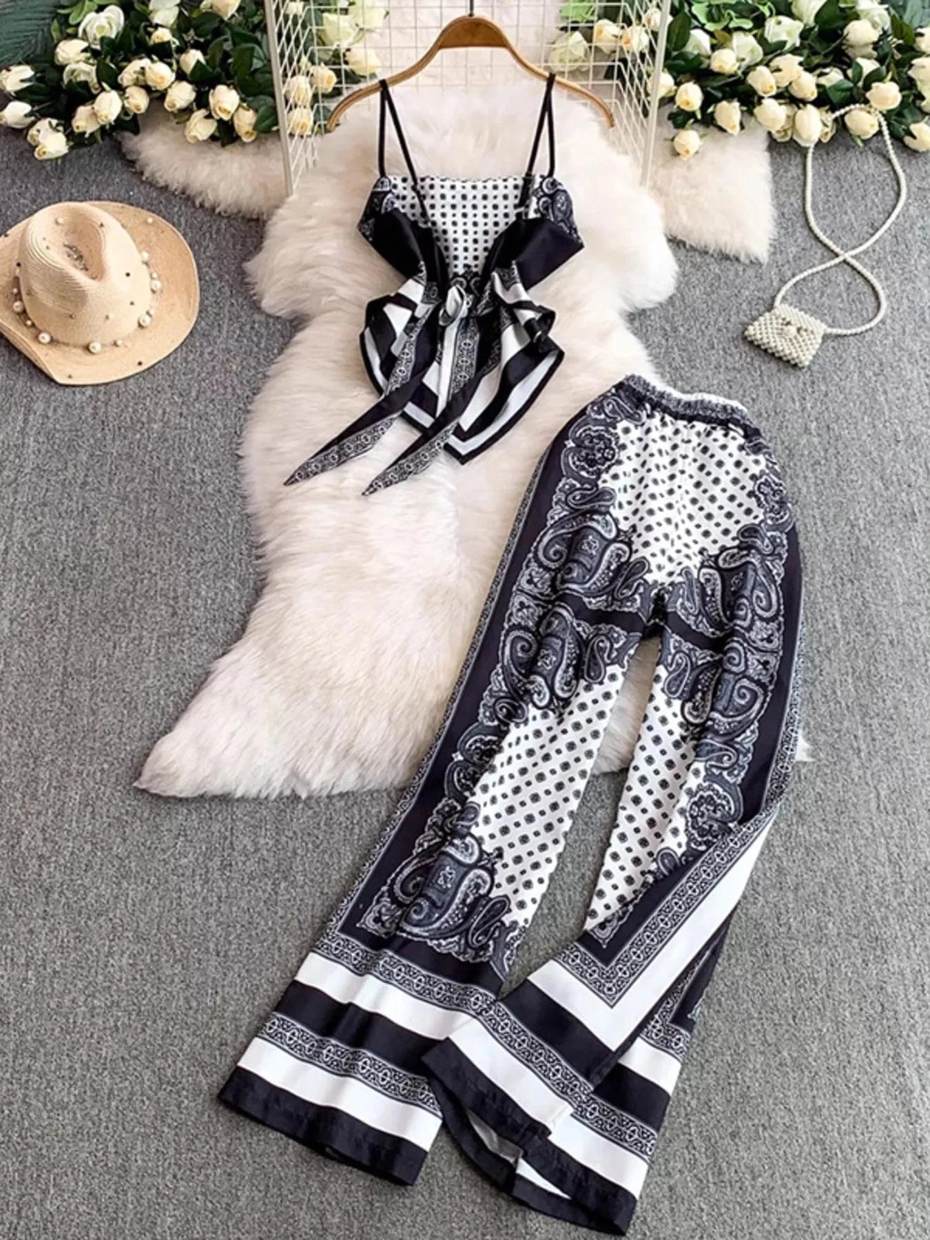 Tie Back Printed Cami and Pants Set Two-Piece sets