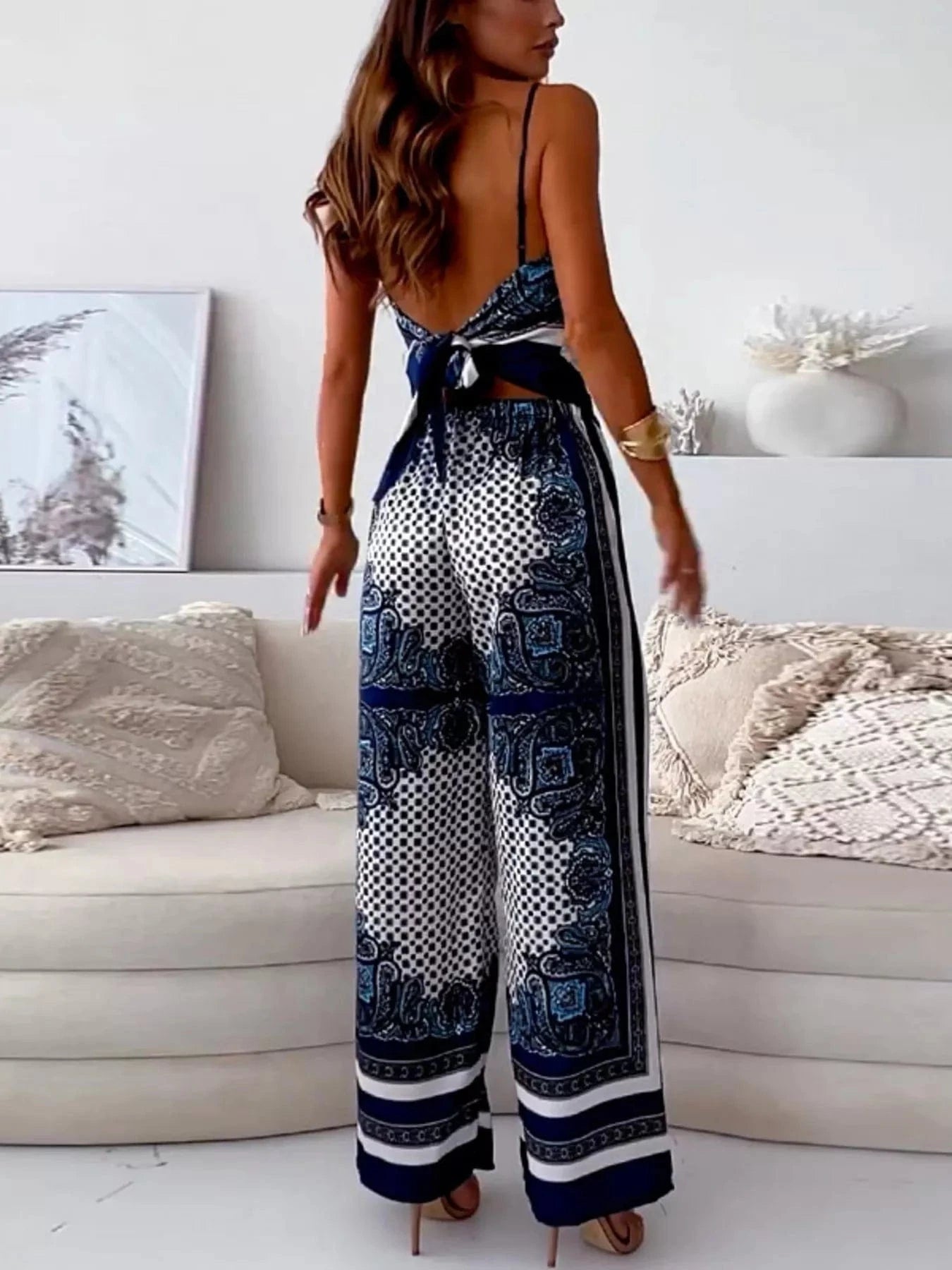 Tie Back Printed Cami and Pants Set Two-Piece sets
