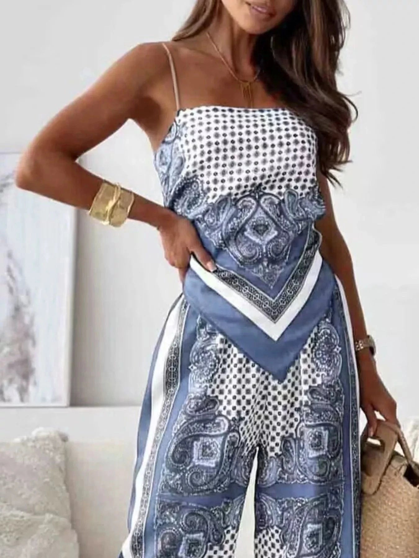 Tie Back Printed Cami and Pants Set Two-Piece sets