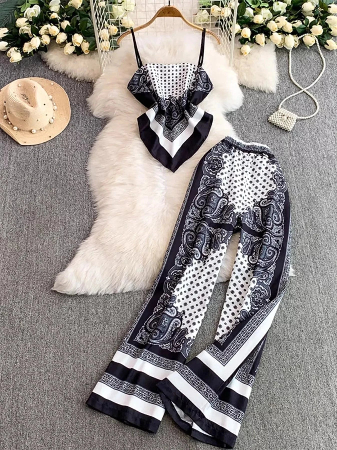 Tie Back Printed Cami and Pants Set Two-Piece sets