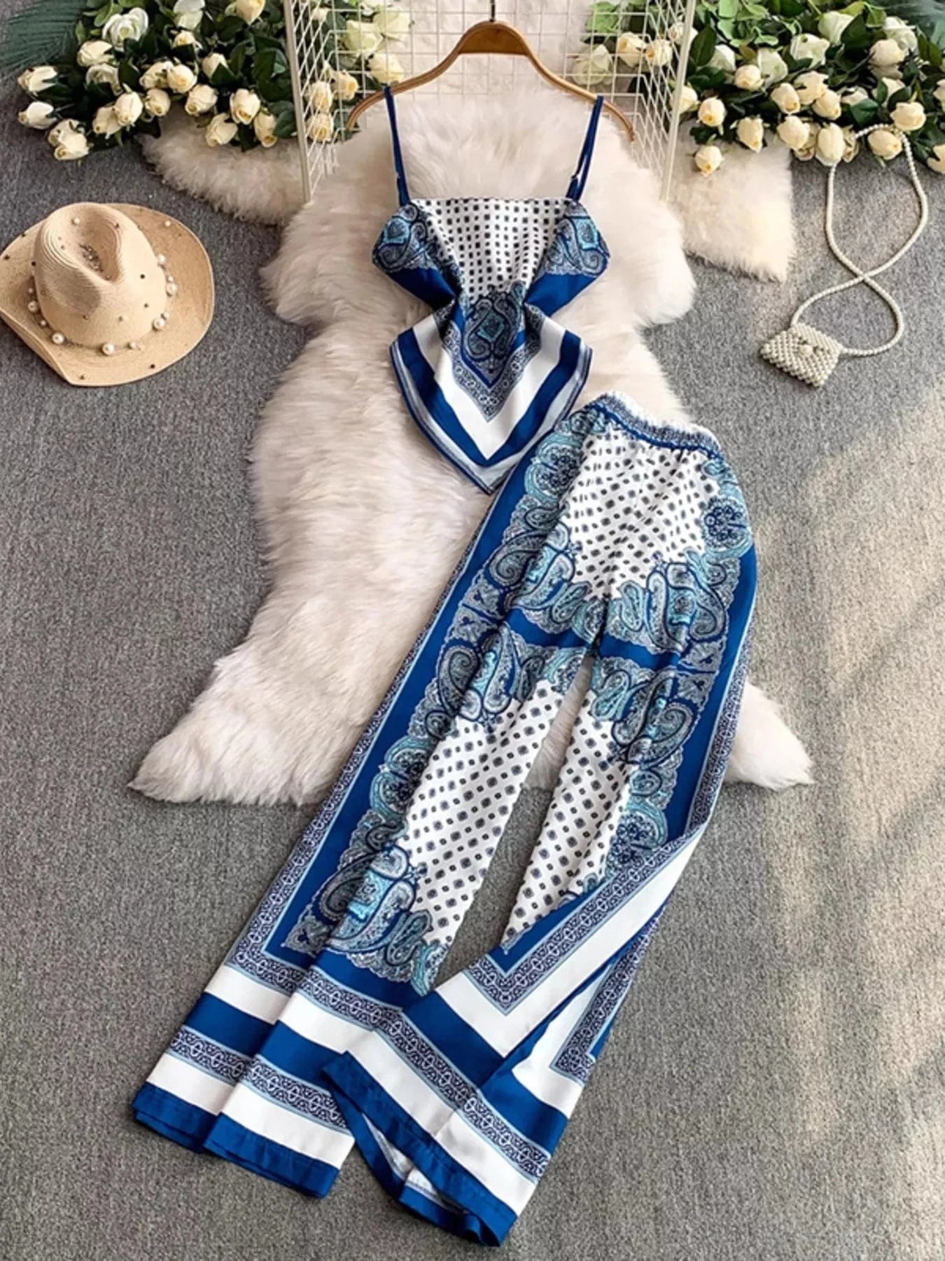 Tie Back Printed Cami and Pants Set Two-Piece sets