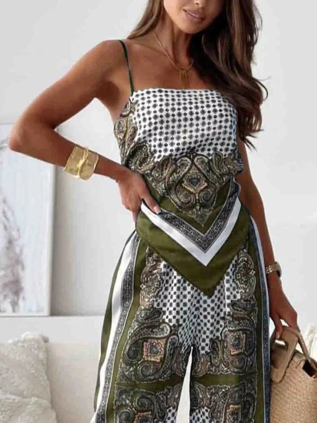Tie Back Printed Cami and Pants Set Two-Piece sets