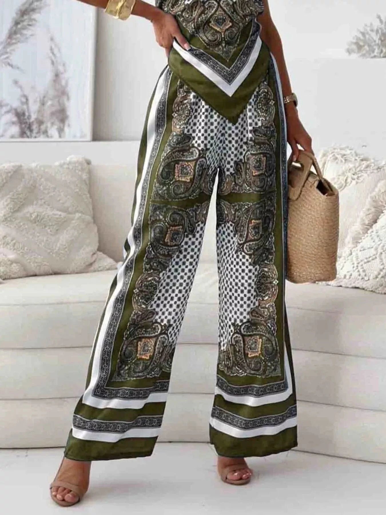 Tie Back Printed Cami and Pants Set Two-Piece sets