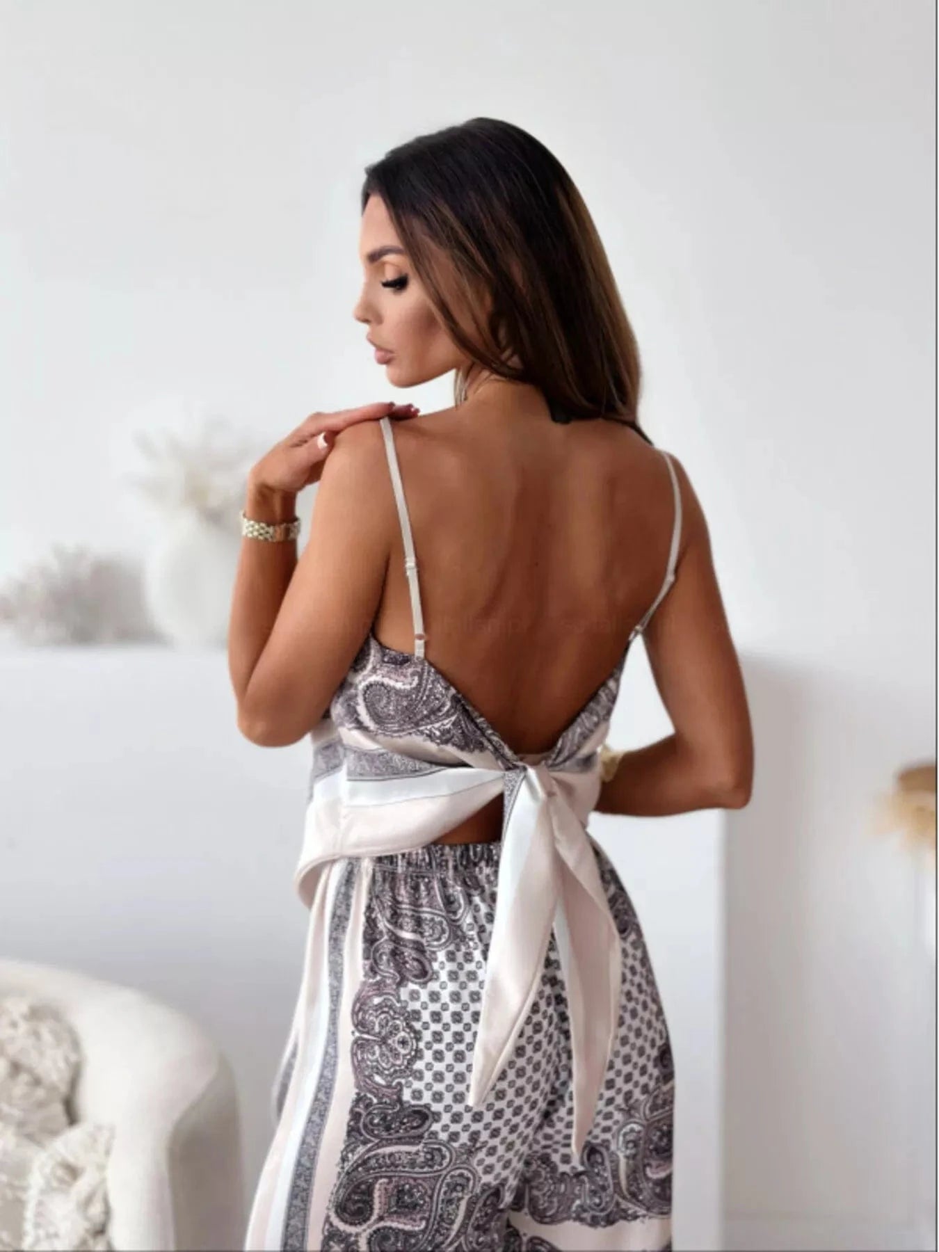 Tie Back Printed Cami and Pants Set Two-Piece sets