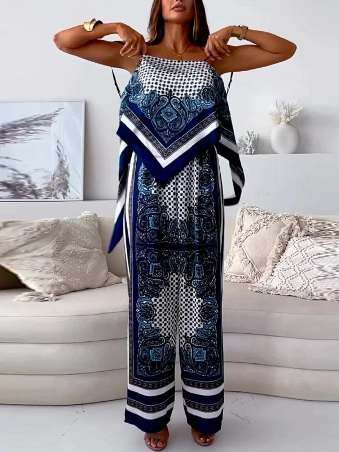 Tie Back Printed Cami and Pants Set Two-Piece sets